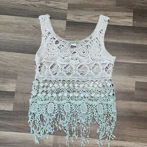 Vivid Collection Cream/Green Crochet Women's Top Size Small